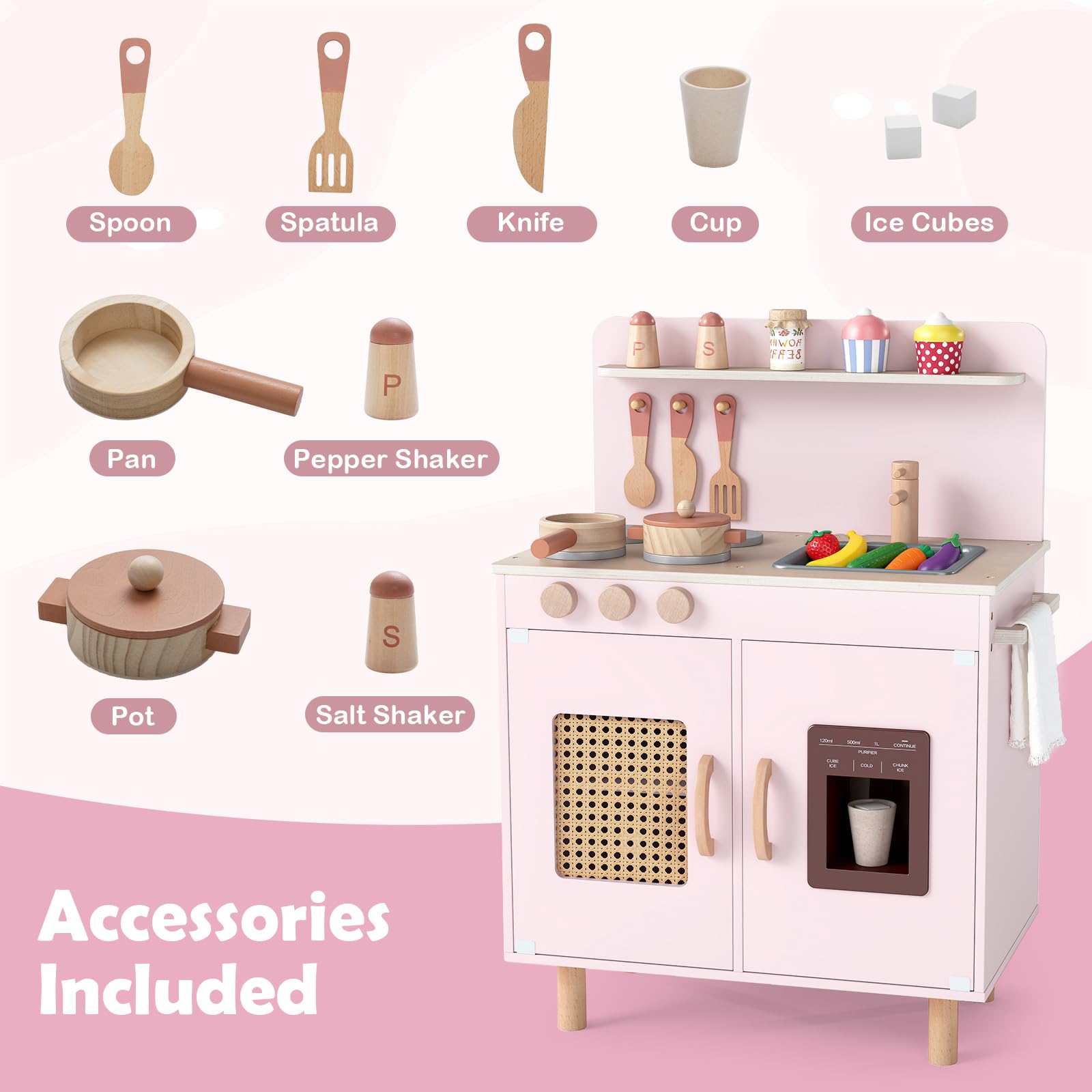INFANS Play Kitchen for Kids, Wooden Pretend Playset