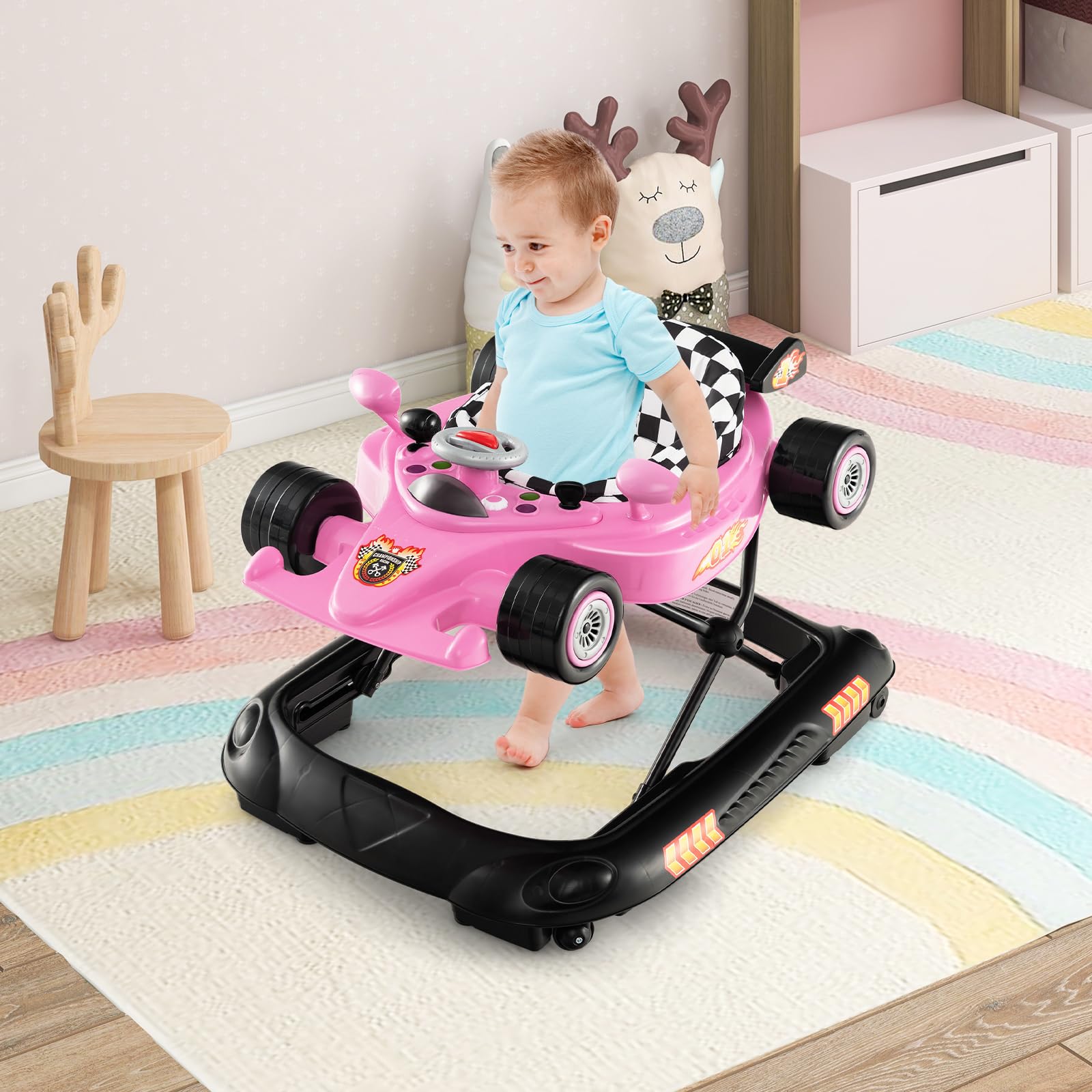 Foldable Baby Walker with 3 Adjustable Height Settings for 7-14 Months Boys Girls