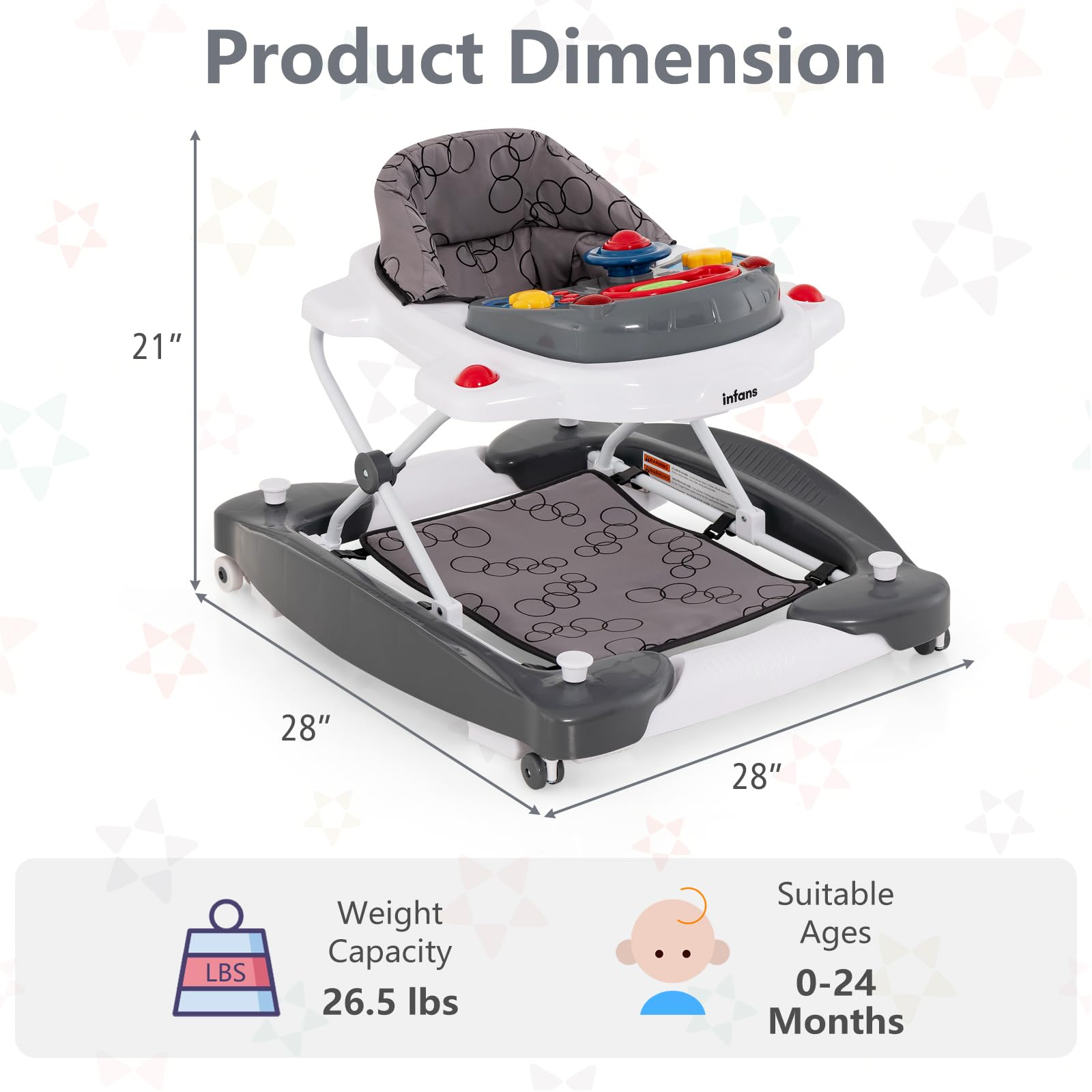 INFANS Baby Walker 5 in 1 Behind Walker Learning Seated Rocker Bouncer with Removable Music Tray