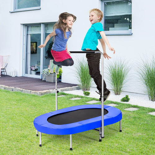 Double Trampoline for 2 Kids, Children Foldable Jumping Fitness Trampoline w/Adjustable Handrail & Safety Pad