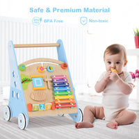 INFANS Wooden Baby Walker, Montessori Walker with Multiple Activity Toys