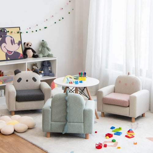 Kids Sofa Wooden Armrest Chair Couch with Thick Cushion Beech Legs
