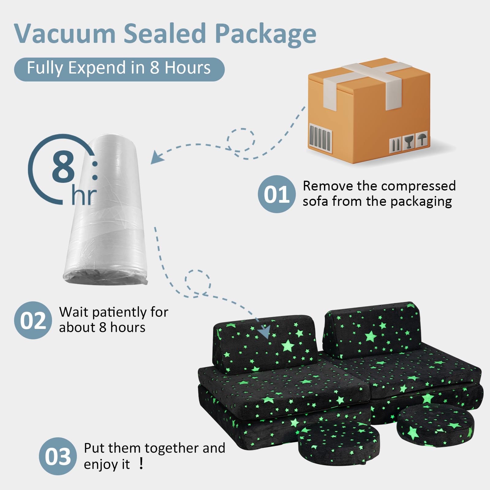 Modular Kids Play Couch, 6 PCS Toddler Creative Sectional Fort Building Sofa