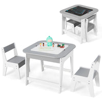 INFANS Kids Table and Chair Set, 3 in 1 Wooden Activity Table with Removable Blackboard and Whiteboard