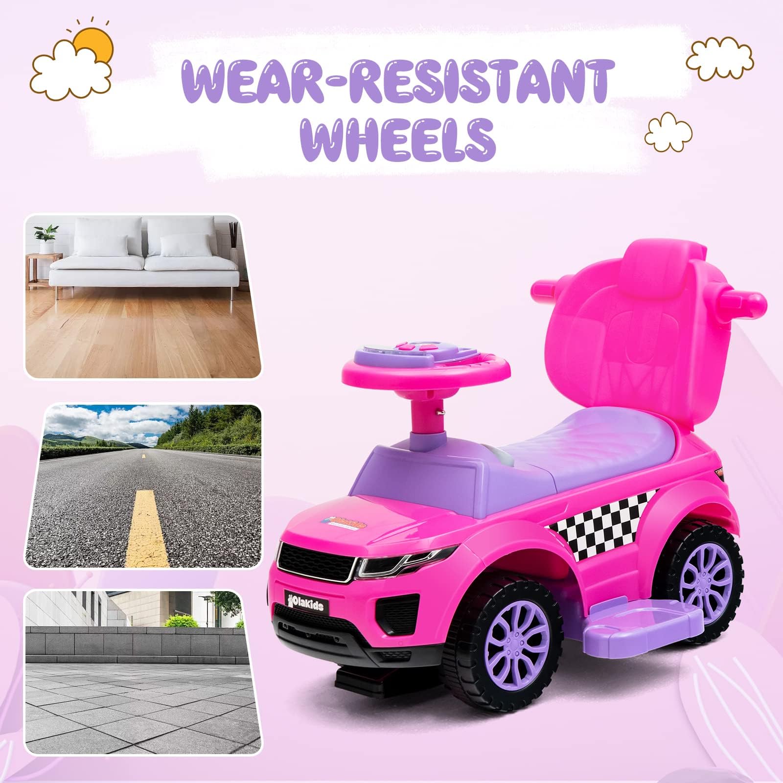 4 in 1 Ride on Push Car, Toddlers Sliding Walking