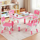 Kids Table and 4 Chairs Set, Height Adjustable Children Activity Desk with Graffiti Desktop 2 Storage Boxes