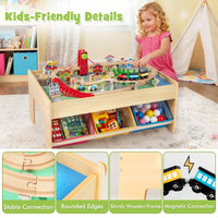 Train Table, 84 Pieces Wooden Kids Activity Toy Table Playset with Reversible Detachable Tabletop