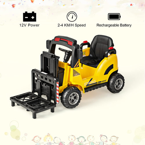 Kids Electric Ride-On Car, 12V Electric Forklift with Remote Control & Gear Switches, Liftable Fork & Pallet