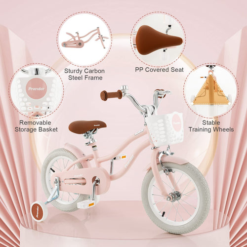 14 Inch Boys Girls Bike for 3-8 Years w/Training Wheels, Adjustable Handlebar & Seat
