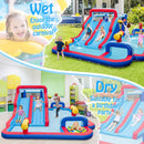 Water Slide Park, 5-in-1 Inflatable Jumping House w/Dual Slides, Climbing Wall, Splash Pool