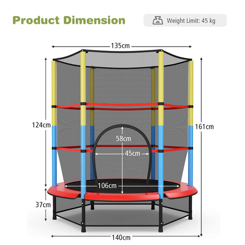 55" Kids Trampoline with Safety Enclosure Net, Mini Toddler Trampoline w/Seamless Jump Mat
