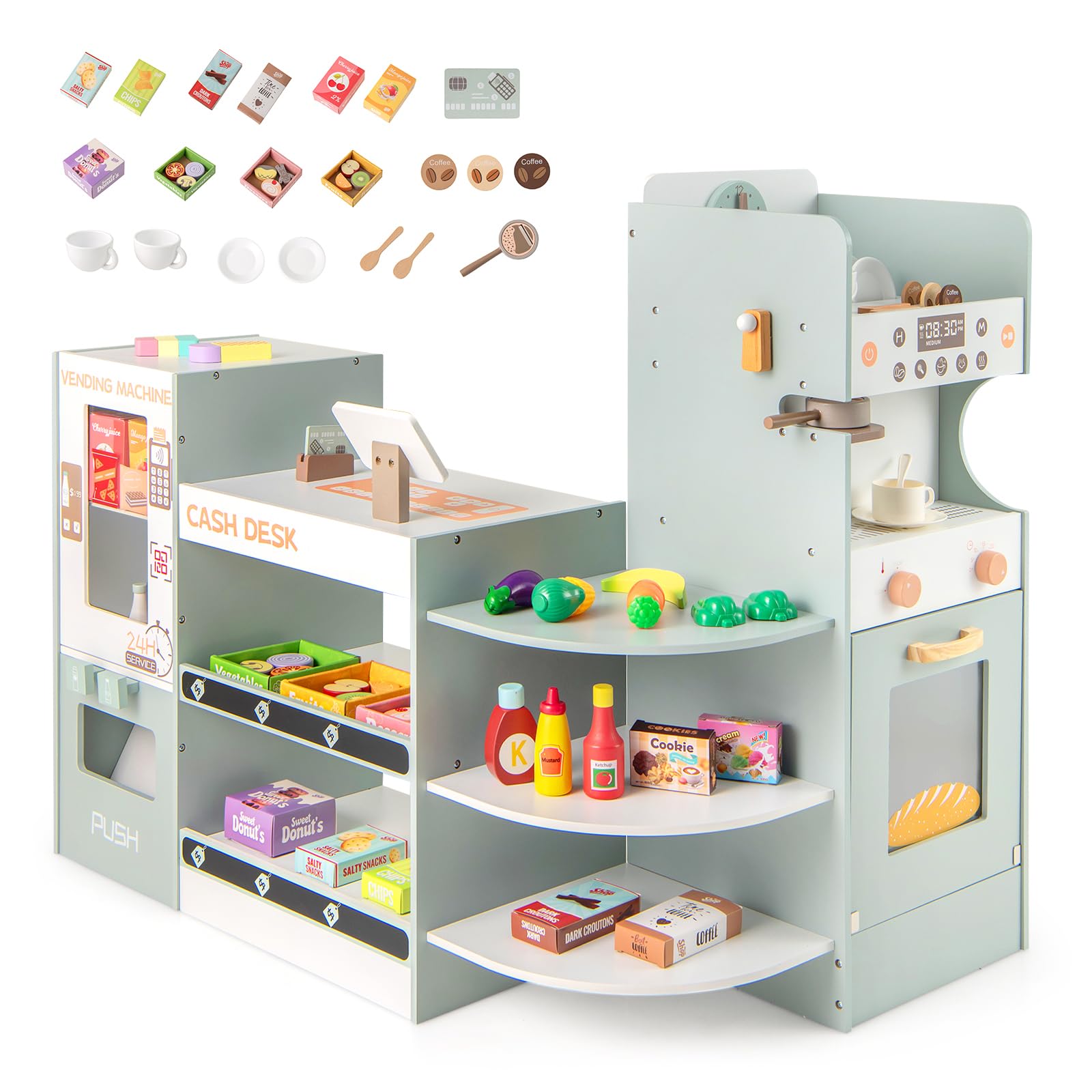Grocery Store Playset, Kids Play Store, Wooden Supermarket Playset