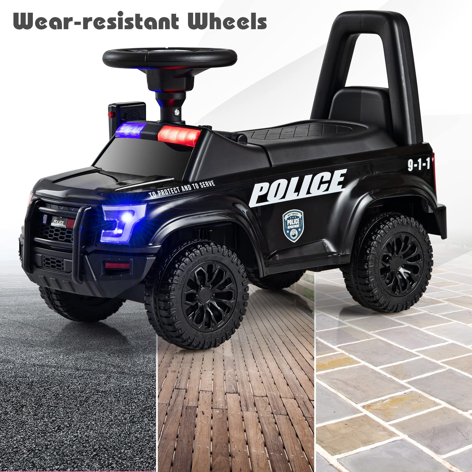 Ride On Push Police Car, Toddler Foot-to-Floor Sliding Toy with Siren
