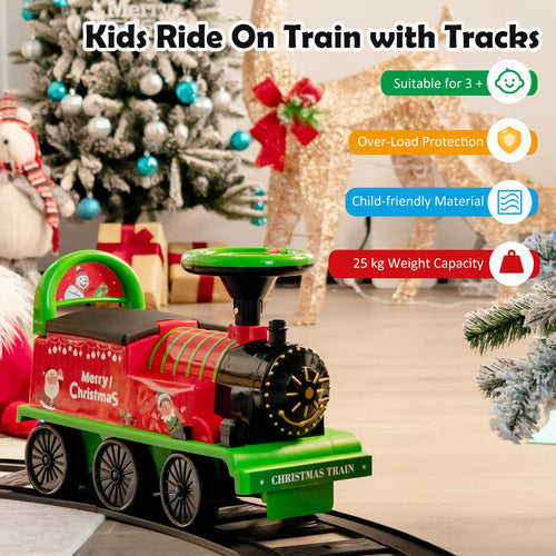 Ride on Train Track, 6V Electric Ride on Train with Tracks, Storage Seat, Flashing Lights & Music