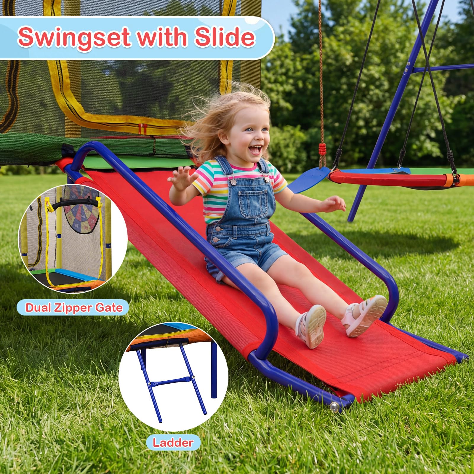 Swing Sets for Backyard, 6 in 1 Outdoor 220KG Heavy Duty A-Frame Metal Stand