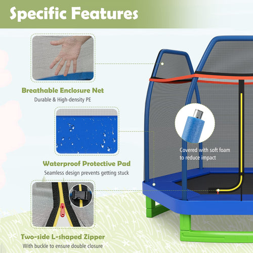 7FT Kids Trampoline w/Safety Enclosure Net & Spring Pad