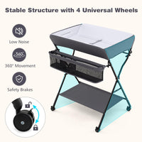 INFANS Baby Changing Table with Wheels Portable Folding Diaper Station Nursery Organizer with Storage Basket