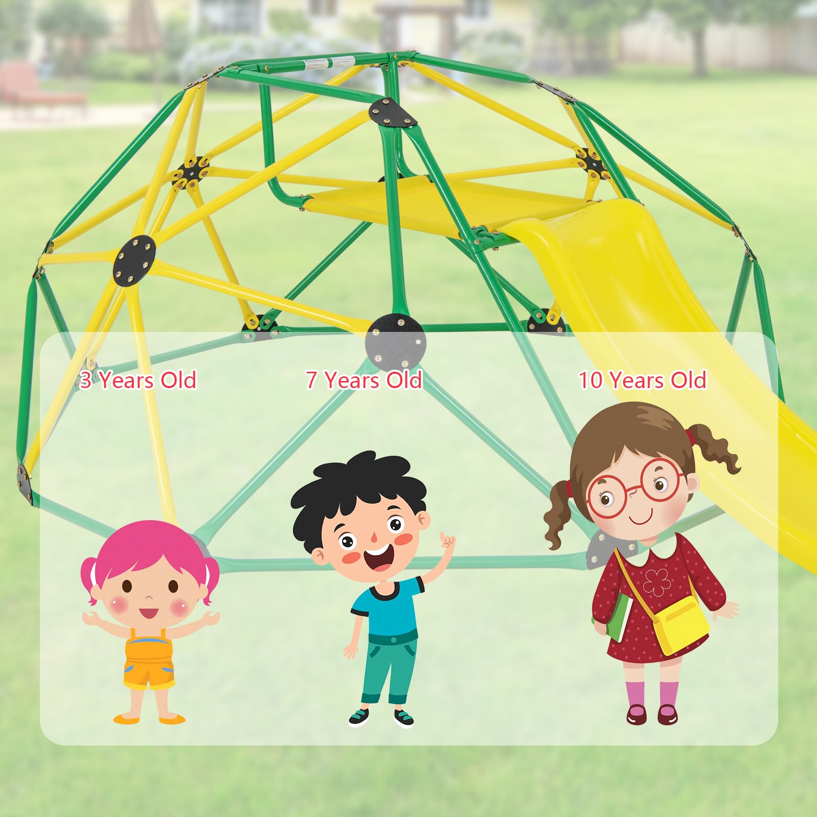 Climbing Dome with Slide, Kids Outdoor Jungle Gym Geometric Dome Climber