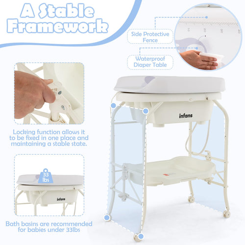 INFANS 2 in 1 Baby Changing Table with Bath Tub Unit, Folding Diaper Dresser Station