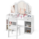 INFANS 2 in 1 Princess Makeup Desk and Chair Set with Drawers Tri-Folding Detachable Mirror Large Storage Shelves