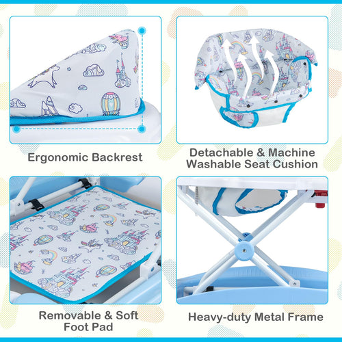 6 in 1 Baby Walker & Activity Center with Adjustable Height and Removable Music Tray