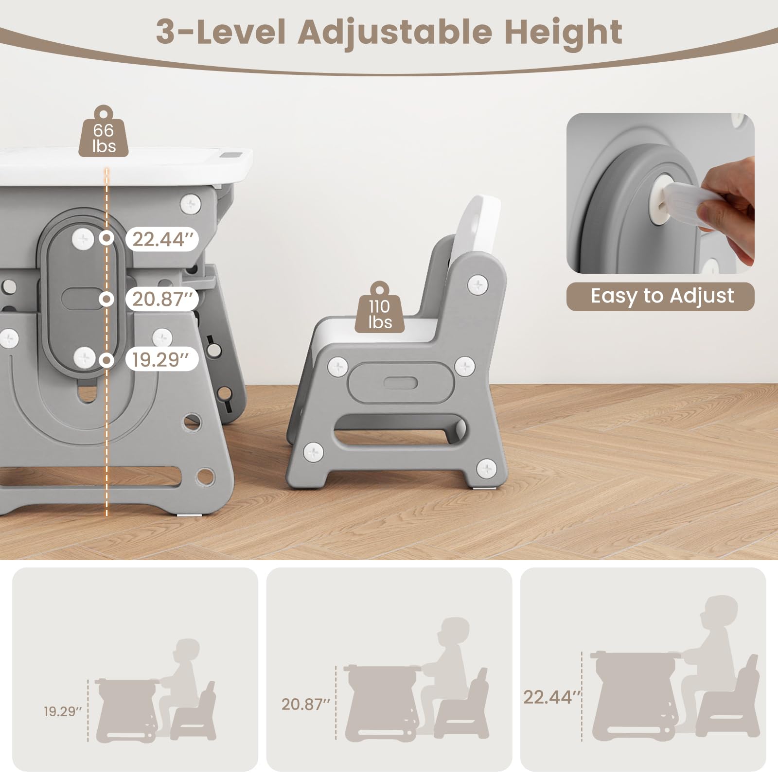 INFANS Kids Adjustable Table & Chair Set with Drawing Board for 3+