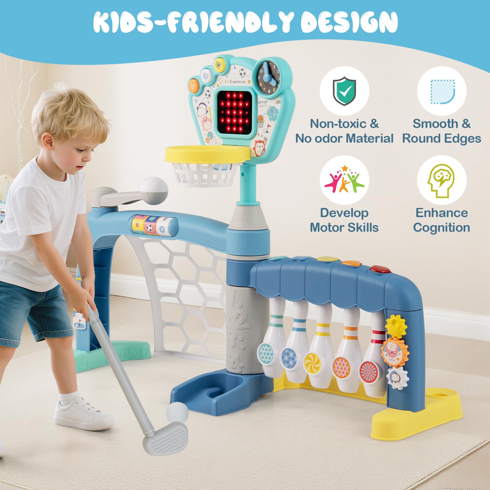 Toddler Basketball Hoop, 5 in 1 Adjustable Sports Center Baby Activity