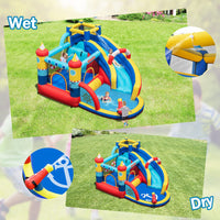 Nautical Themed Bounce House Water Park with Slide, Splash Pool, Climbing Wall, Water Gun, Outdoor Jumping Castle with Hose, Carry Bag, Repairing Kit, Stakes