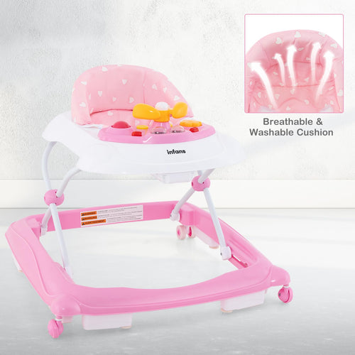 Foldable Baby Walker, 3 in 1 Toddler Walker Leaning-Seated Walk-Behind with Removable Music Tray