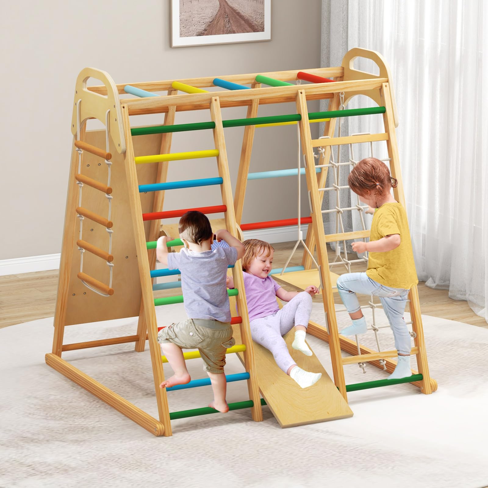 Indoor Jungle Gym, 8 in 1 Kids Montessori Indoor Playground Climbing Playset for Toddlers