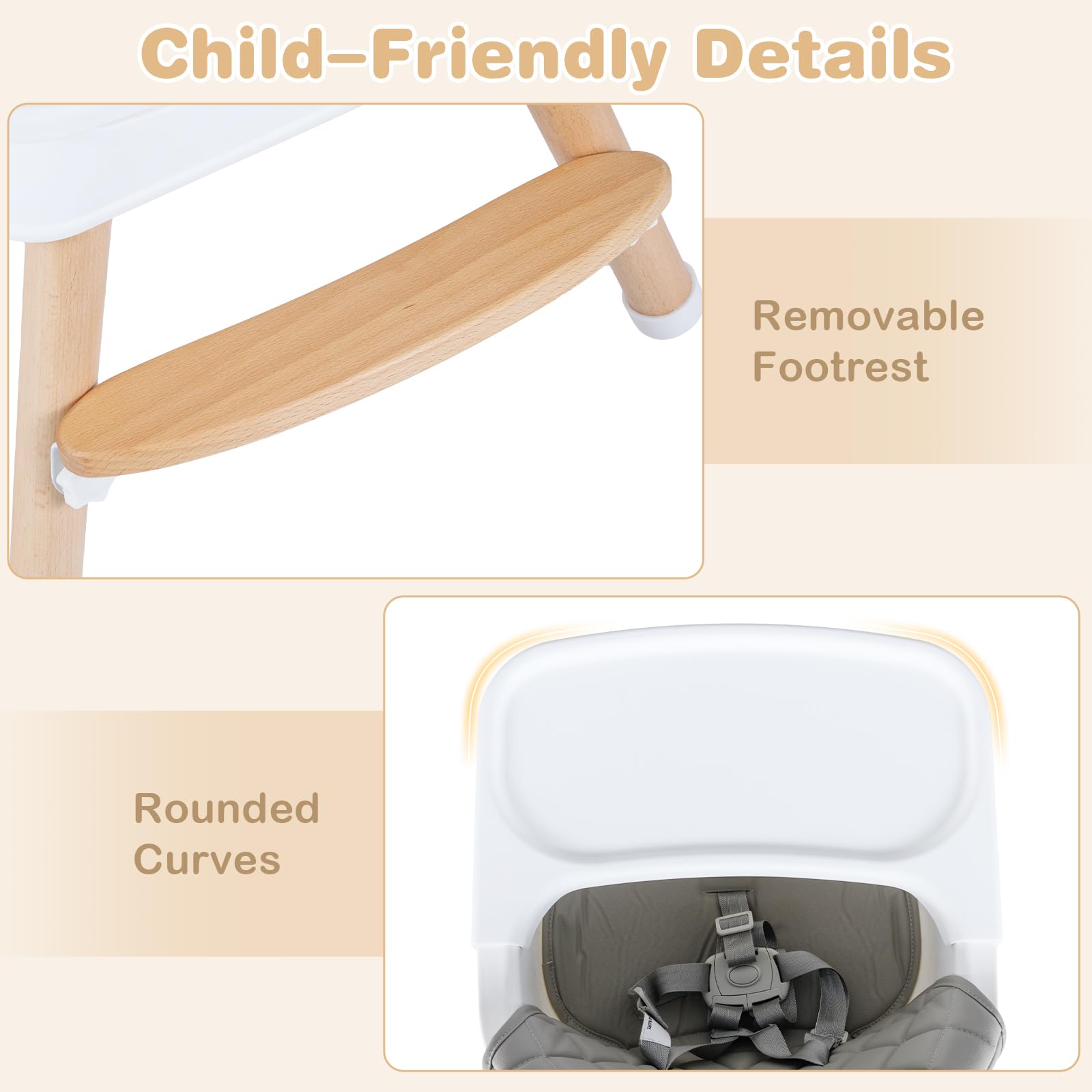 INFANS Baby High Chair, 6 in 1 Wooden Convertible Highchair for Babies and Toddlers