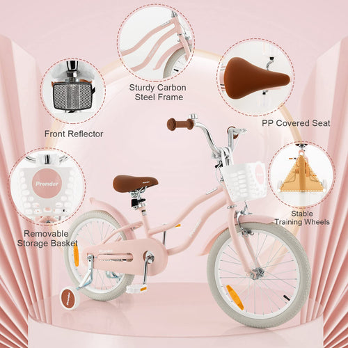 Kids Bike, 18 Inch Boys Girls Bike for 3-8 Years w/Training Wheels, Adjustable Handlebar & Seat