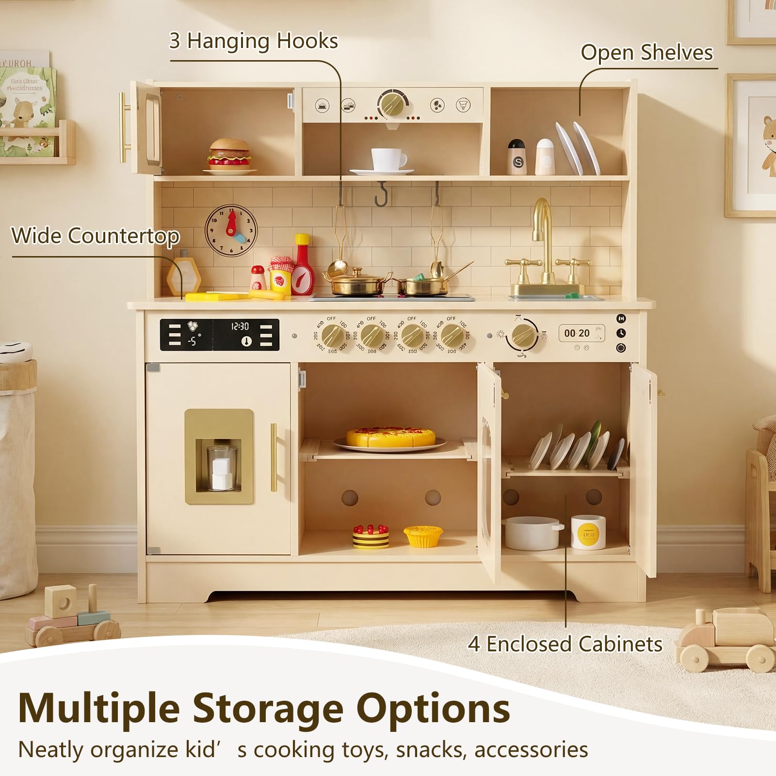 Play Kitchen for Kids with Realistic Lights and Sounds