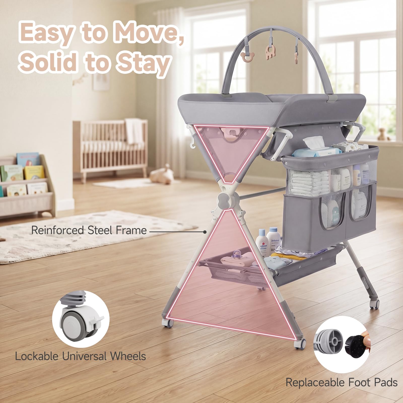 INFANS Portable Baby Changing Table with Wheels