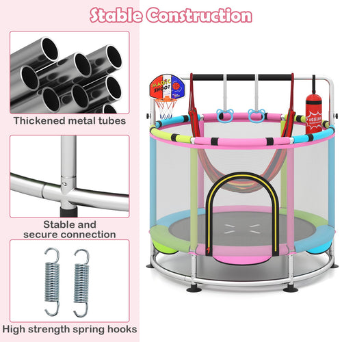 55" Trampoline for Kids Indoor Outdoor Adjustable Toddler Trampoline with Safety Enclosure Net