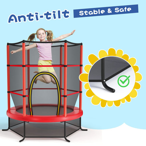 5.3FT Kids Trampoline, Toddler Trampoline w/Safe Enclosure Net, Accessories Bag, Jumping Pad