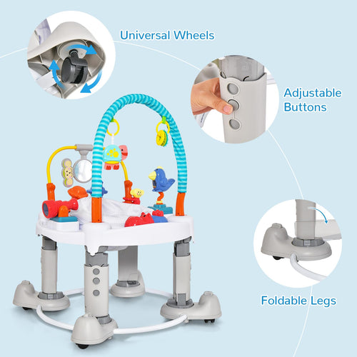 INFANS 5 in 1 Toddler Bouncing Activity Saucer Playtime Mat Activity Table with 360°Rotating Seat