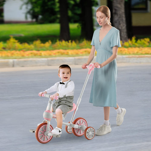 4-in-1 Toddler Tricycle, Kids Training Balance Bike w/Adjustable Parent Handle