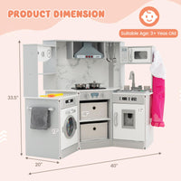 INFANS Corner Kids Kitchen Playset with Real Running Water Circulation Realistic Light Sound Stove Storage Cabinet