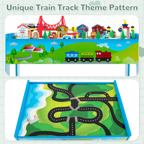 INFANS Train Table, 84 Pieces Wooden Kids Activity Toy Table Playset