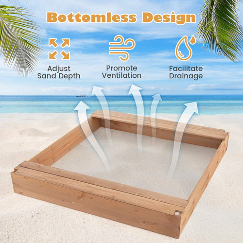Kids Sandpit Wooden Sandbox Sand Pit Play Station w/Canopy Bench Seats