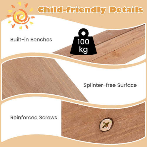 Kids Sandpit Wooden Sandbox Sand Pit Play Station w/Canopy Bench Seats