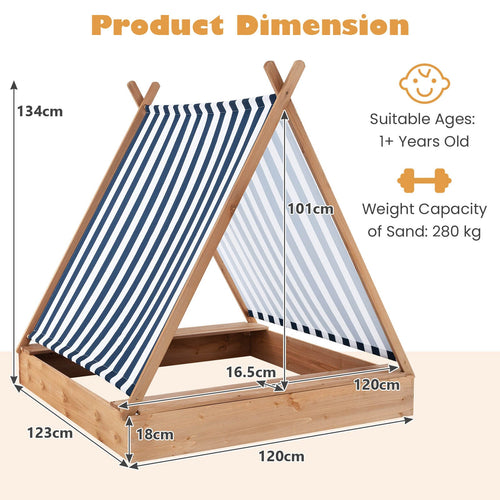 Kids Sandpit Wooden Sandbox Sand Pit Play Station w/Canopy Bench Seats