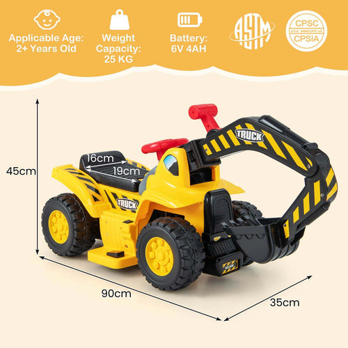 6V Kids Ride On Excavator Electric Vehicle Fun Digger Toy for Toddlers