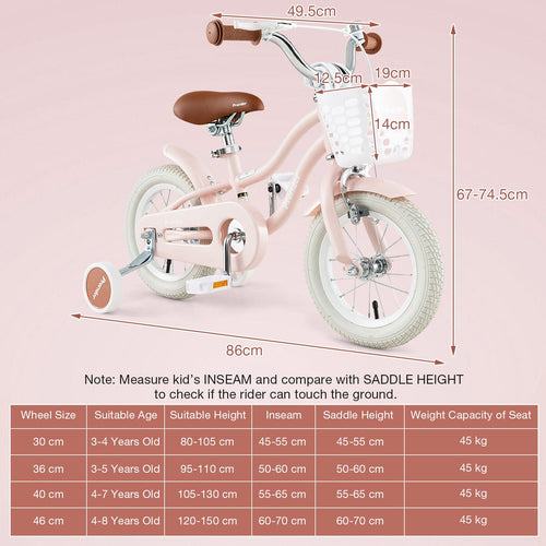 30cm Kids Bike Ride On Bicycle Training Wheels w/Removable Basket