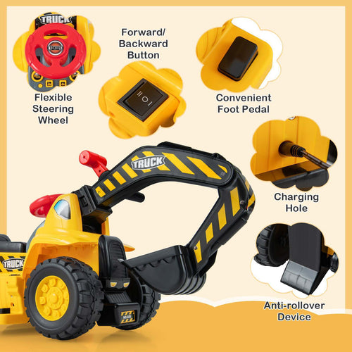 6V Kids Ride On Excavator Electric Vehicle Fun Digger Toy for Toddlers