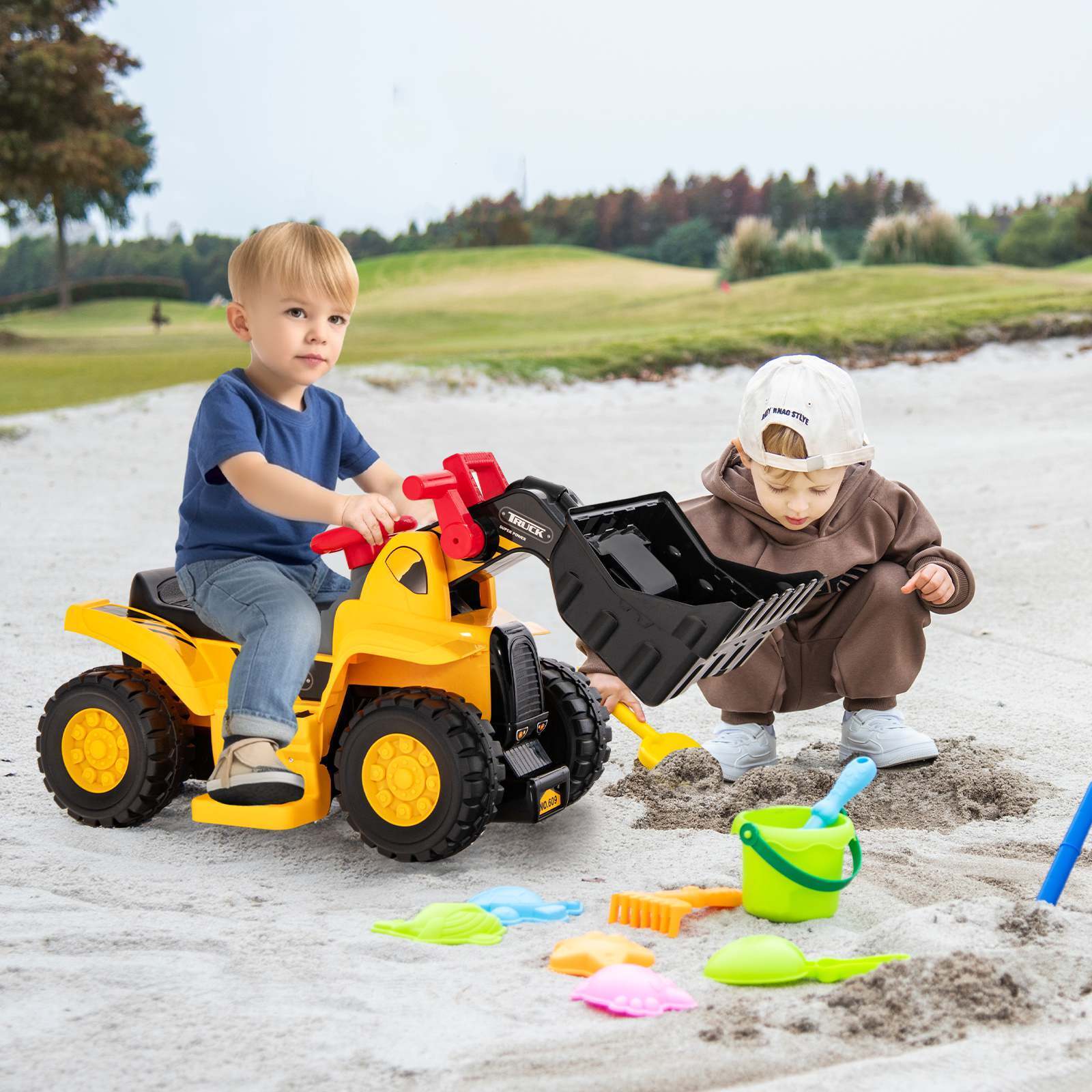6V Kids Ride On Excavator Electric Vehicle with Basketball Hoop