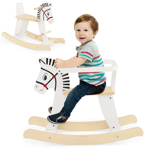 Wooden Kids Rocking Horse Baby Ride On Toy Gift w/ Detachable Fences
