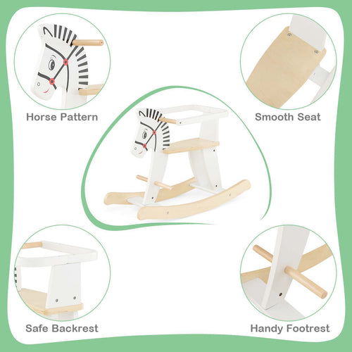 Wooden Kids Rocking Horse Baby Ride On Toy Gift w/ Detachable Fences